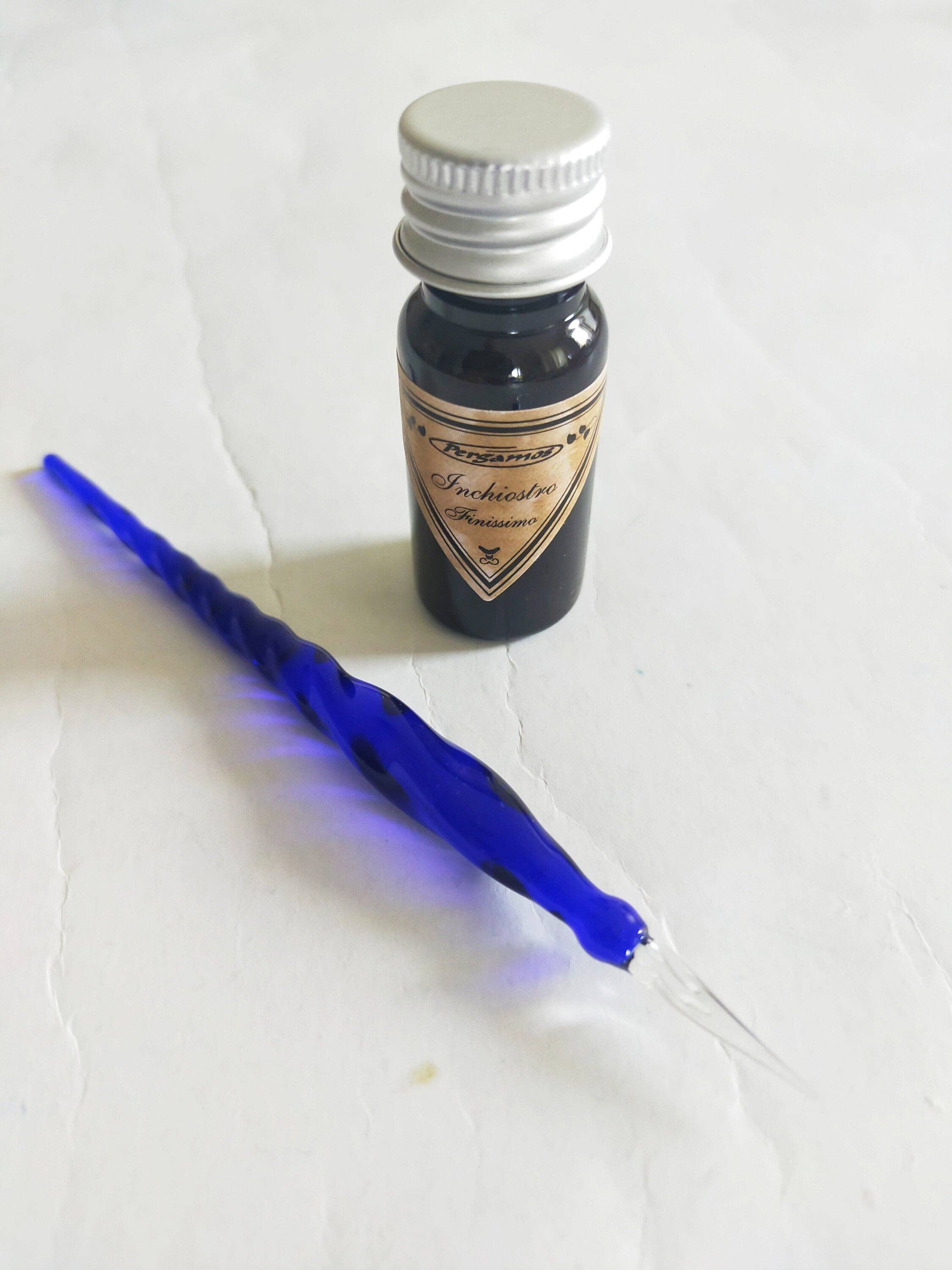 Peacock Paper Mini Italian Glass Dip Pen: Blue