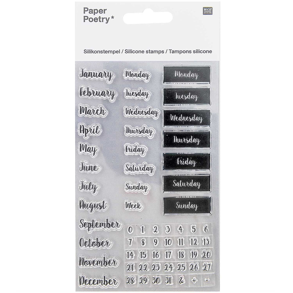 Paper Poetry Bullet Diary Stamps - Handwritten Calendar