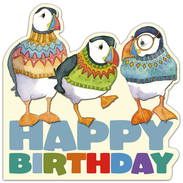 Emma Ball Die Cut Three Woolly Puffins Birthday
