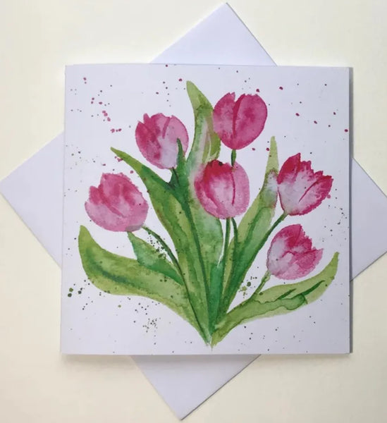 Elizabeth Amy Art Greetings Cards - Pink Tulips