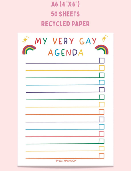 Fluffmallow A6 Gay Agenda Checklist Pad