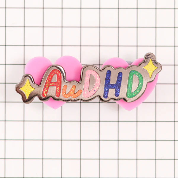 Fluffmallow AuDHD autistic + ADHD glitter enamel pin