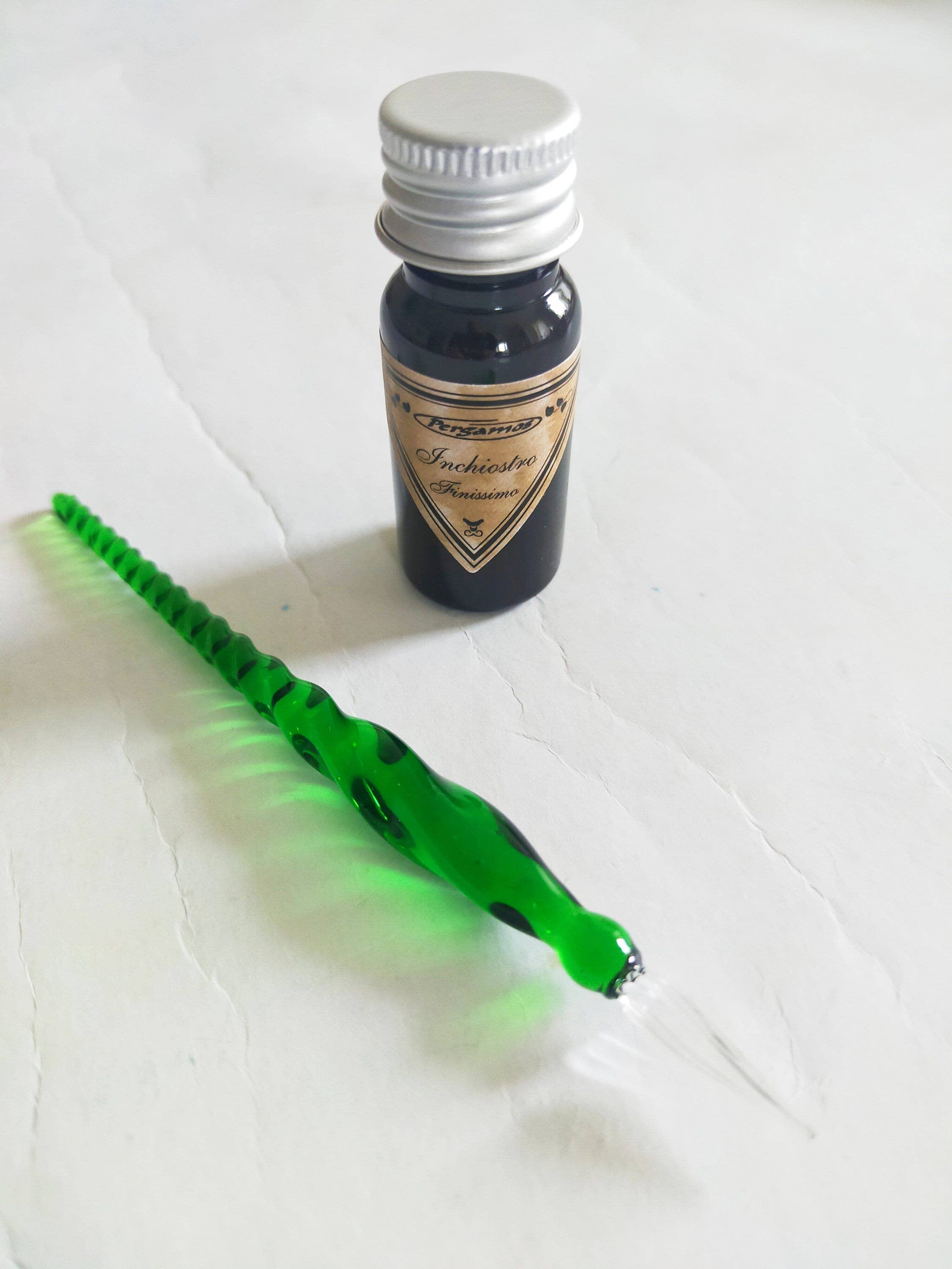 Peacock Paper Mini Italian Glass Dip Pen: Green