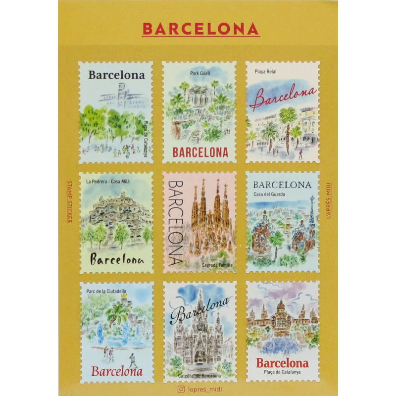L’après-midi Postage Stamp Stickers Set Barcelona