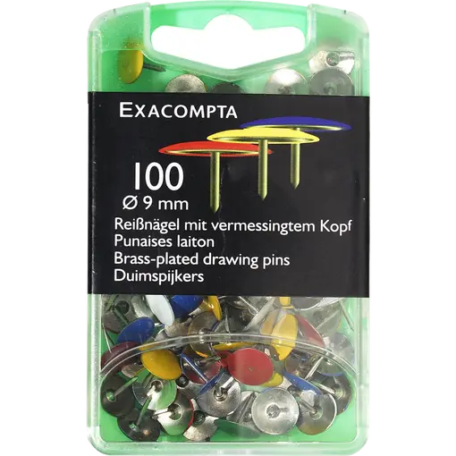 Exacompta Flat Head Drawing Pins - Assorted Colours