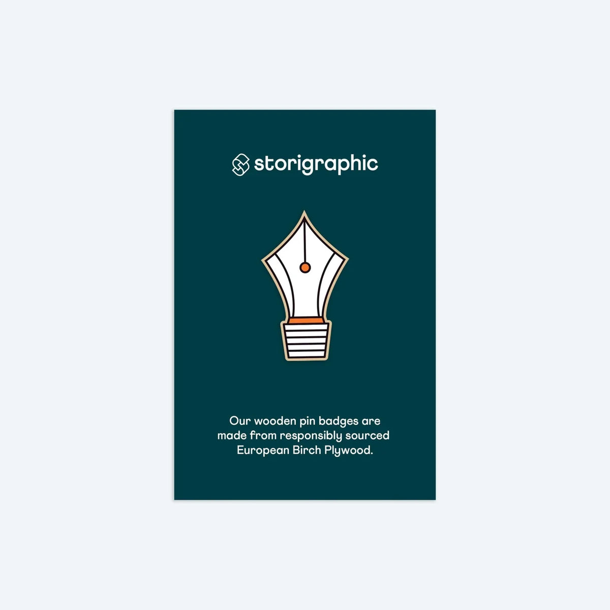 Storigraphic Pen Nib Wooden Pin Badge